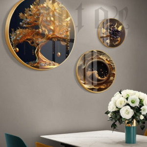 Golden Tree Glass Finish 3-Piece Fashion Wall Art Set